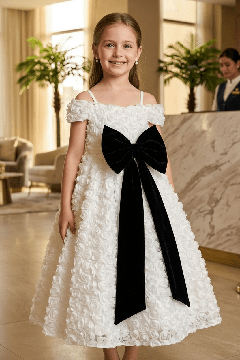 White party frock for girls-M260207
