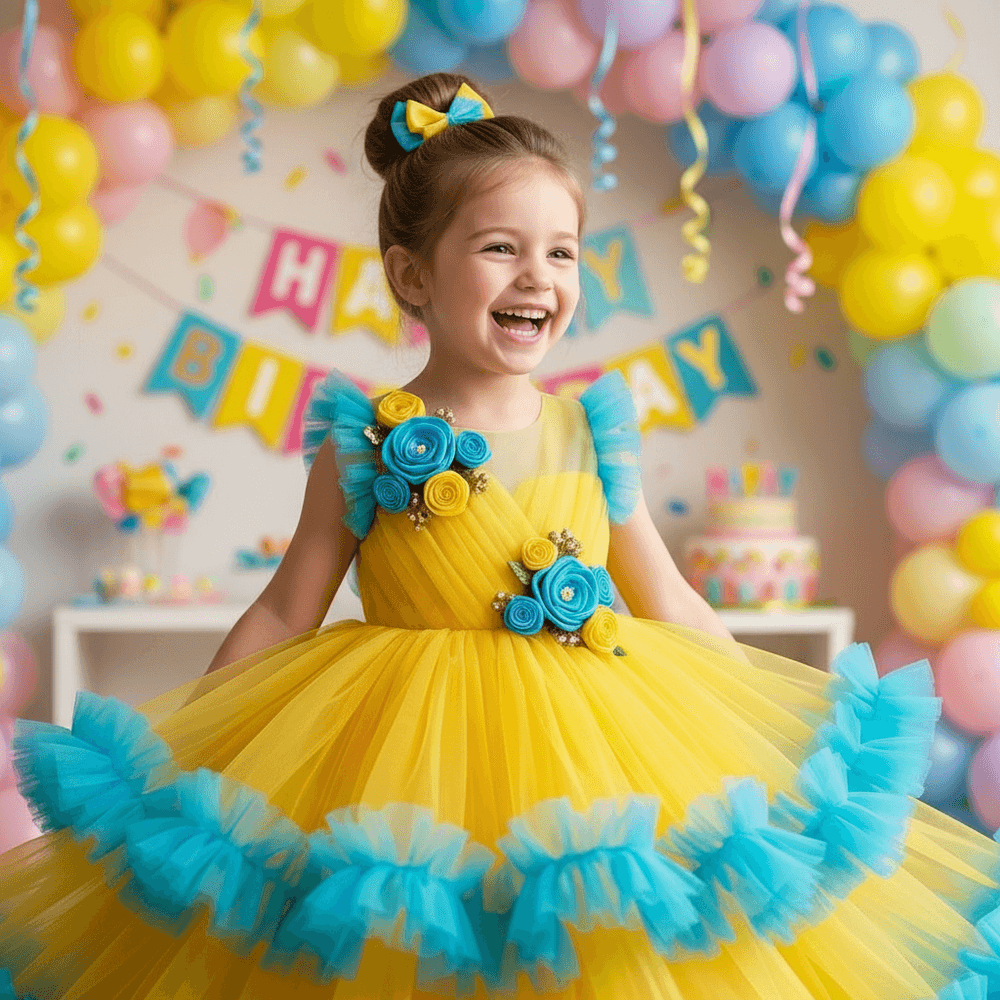 Yellow party frock for girls-M260208