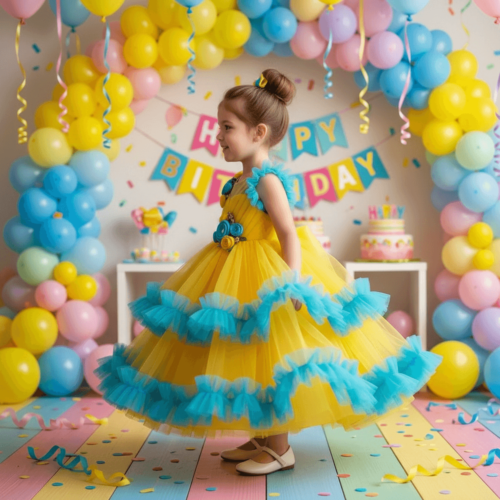 Yellow party frock for girls-M260208