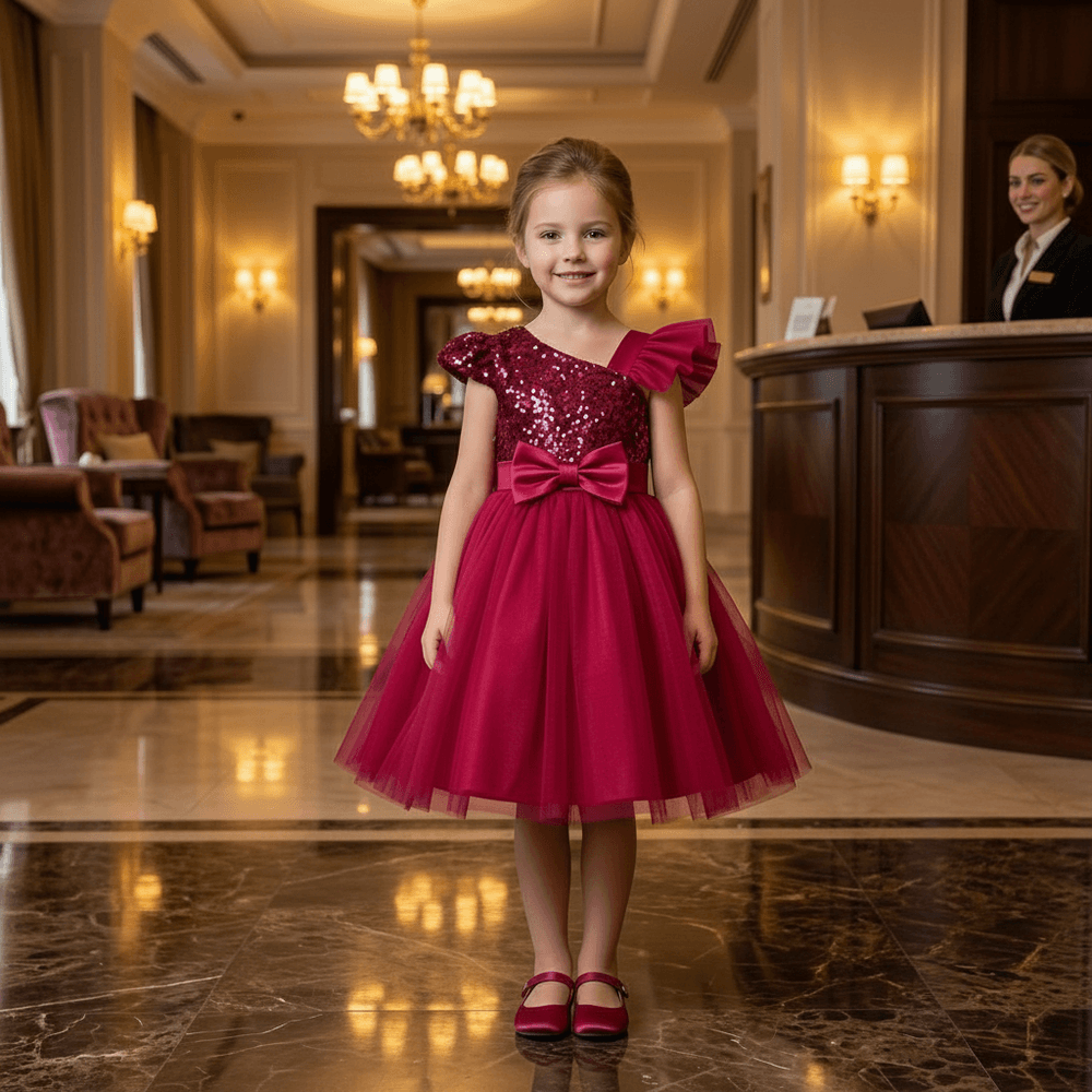 Magenta party frock for girls-M260213