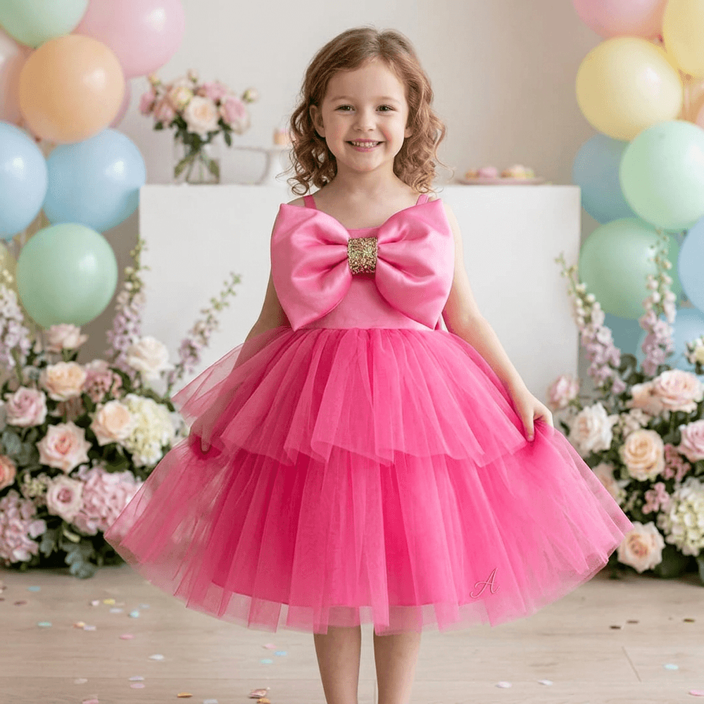 pink party frock for girls-M260216