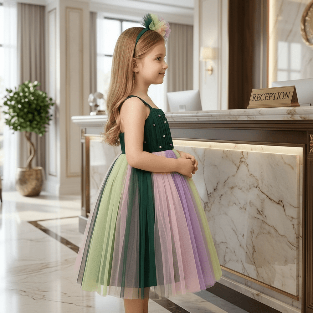Multicolor party frock for girls-M260217