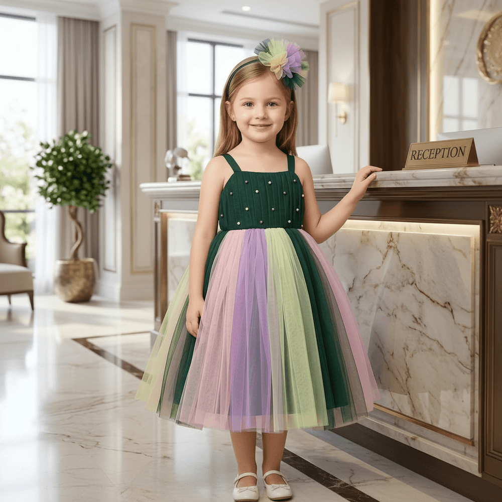 Multicolor party frock for girls-M260217
