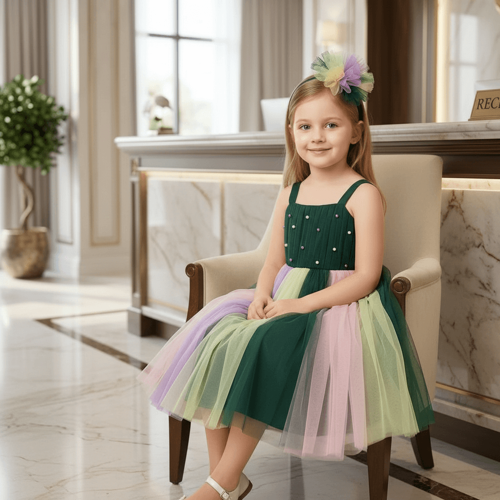 Multicolor party frock for girls-M260217