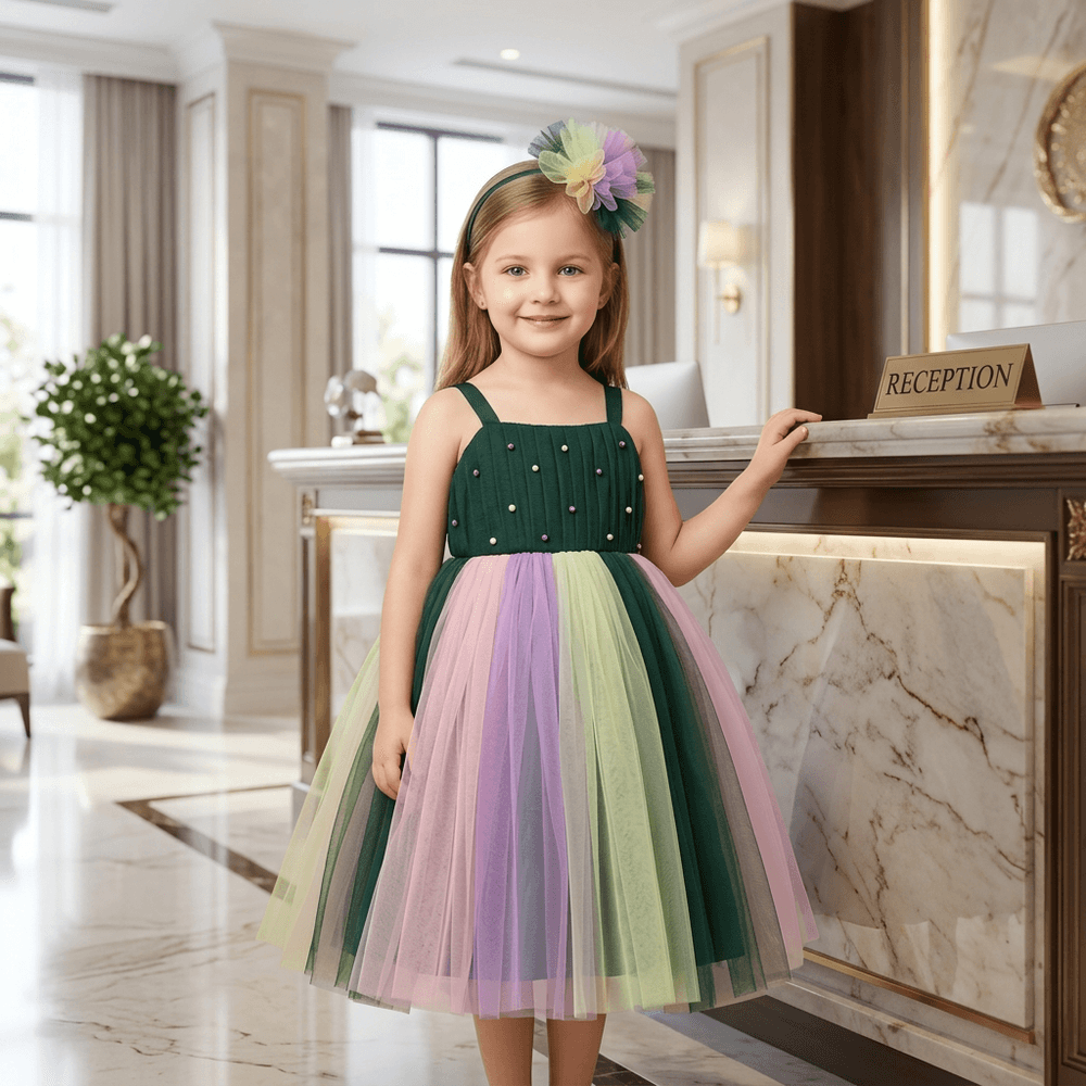 Multicolor party frock for girls-M260217