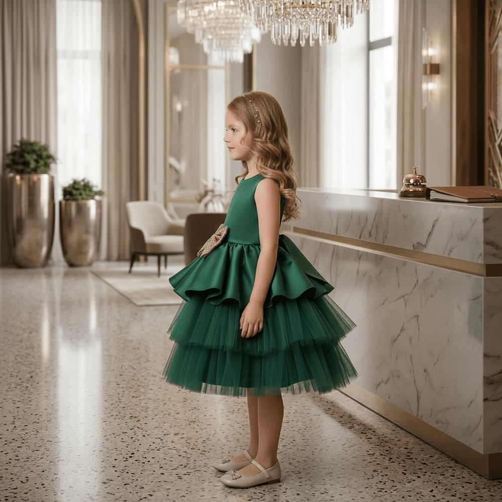Green party frock for girls-M260218