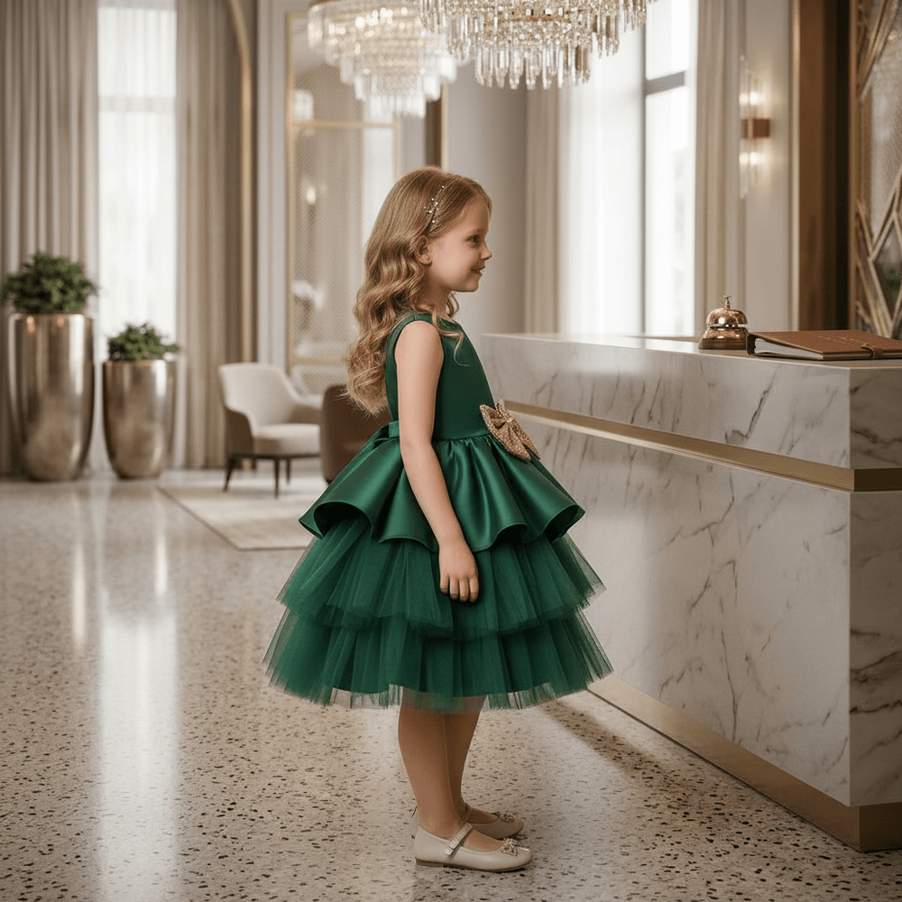 Green party frock for girls-M260218