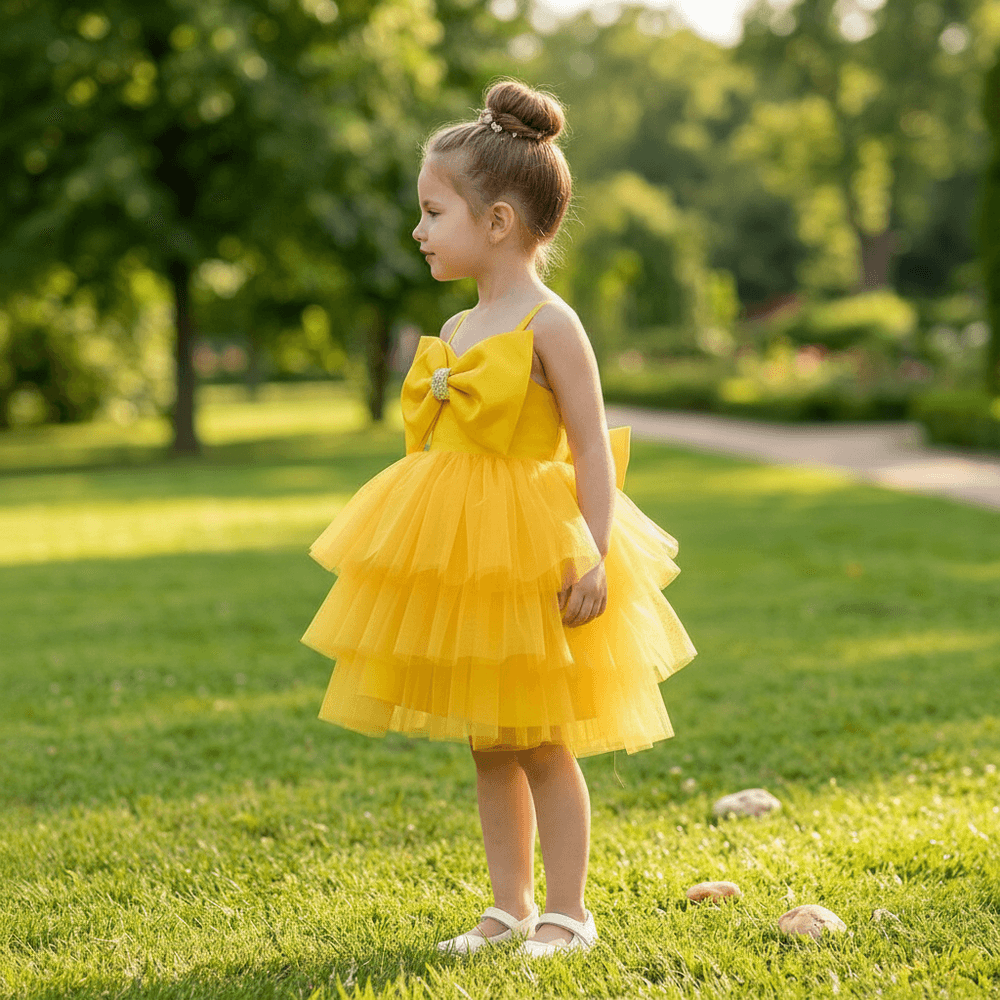yellow party frock for girls-M260219