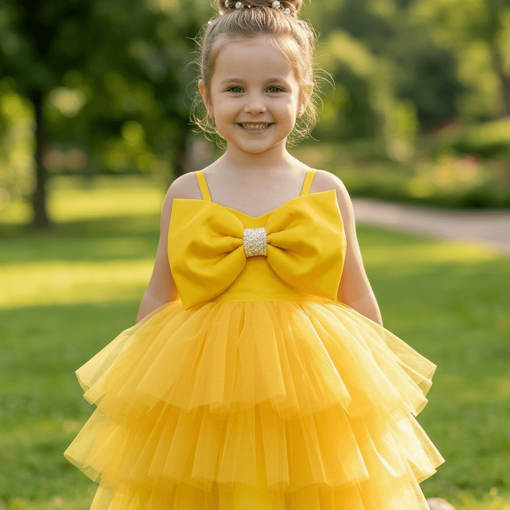 yellow party frock for girls-M260219