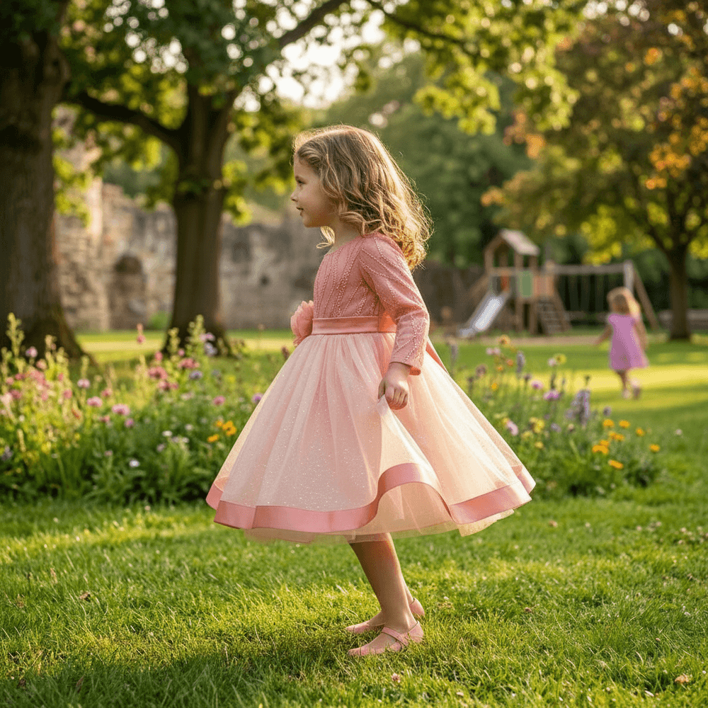 Peach party frock for girls-M260220
