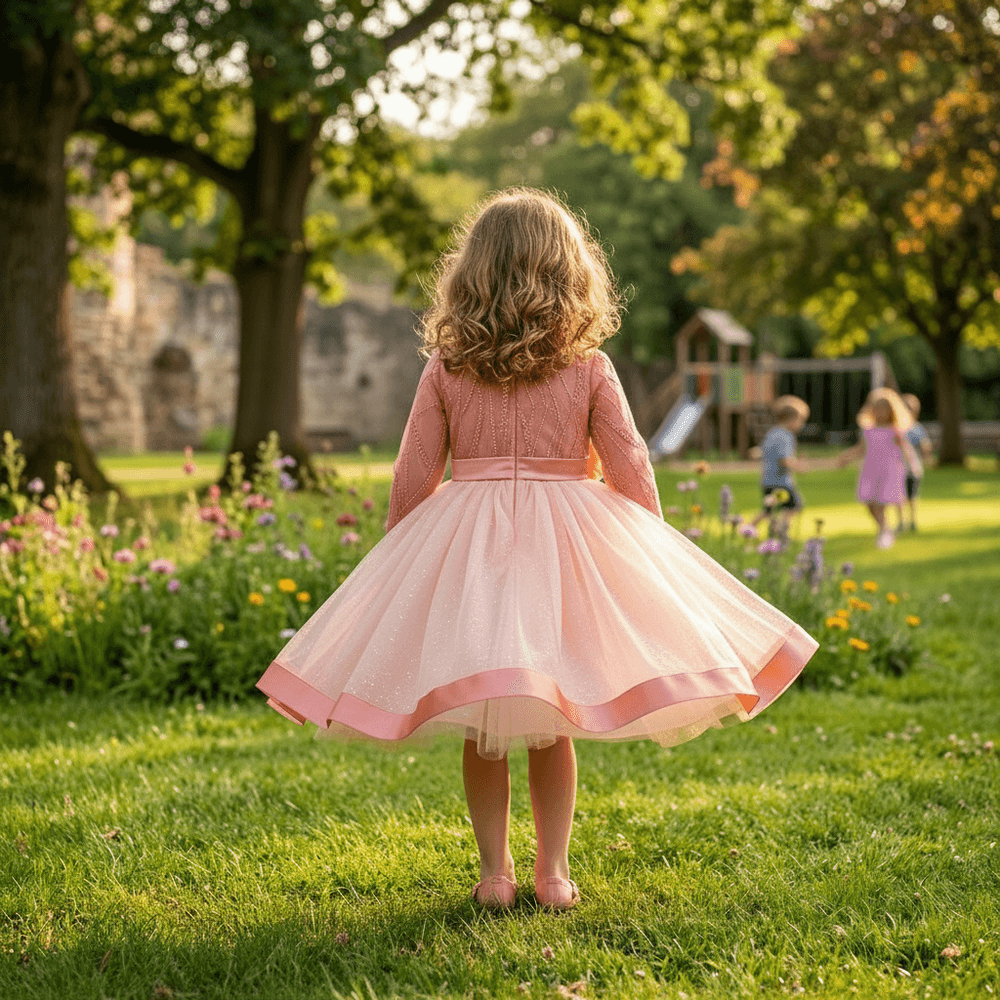 Peach party frock for girls-M260220