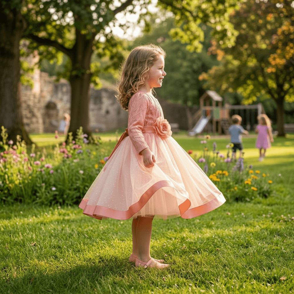 Peach party frock for girls-M260220