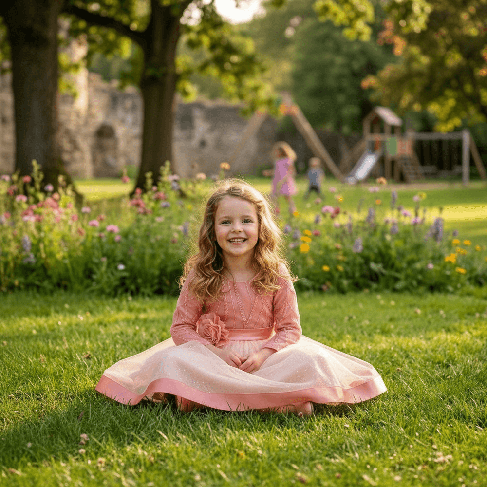 Peach party frock for girls-M260220
