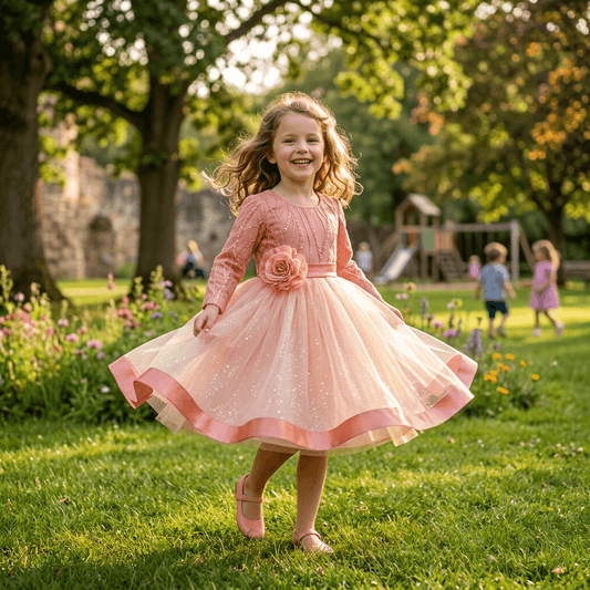 Peach party frock for girls-M260220