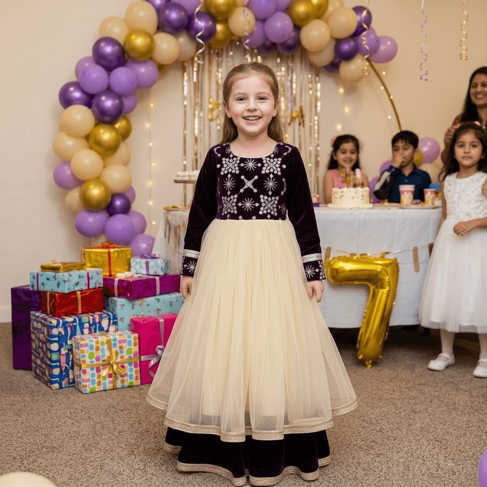 Purple party frock for girls-M260221