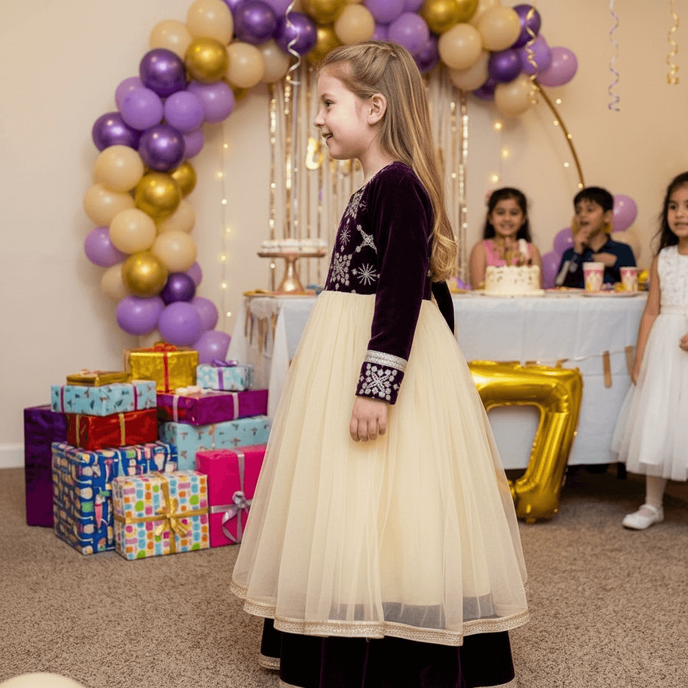 Purple party frock for girls-M260221