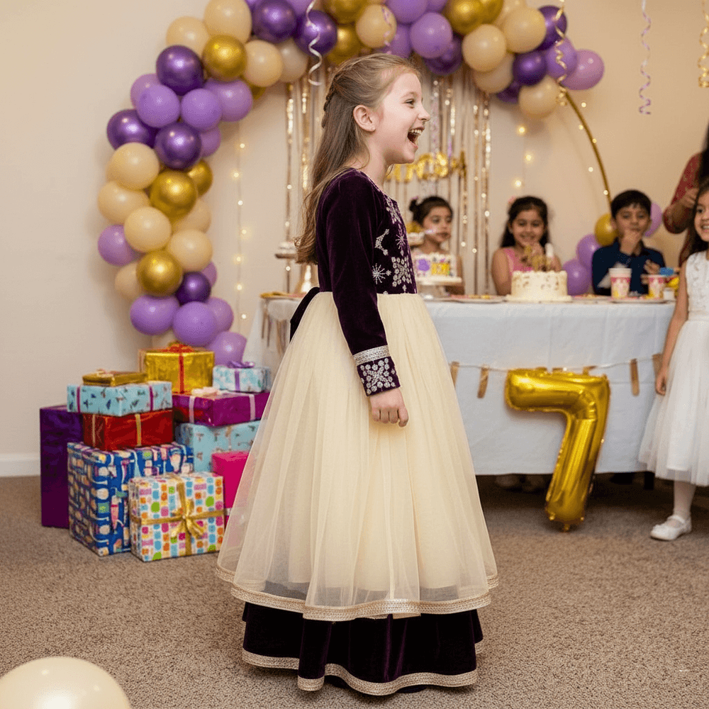 Purple party frock for girls-M260221