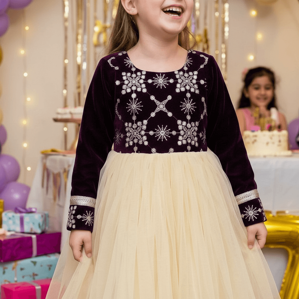 Purple party frock for girls-M260221