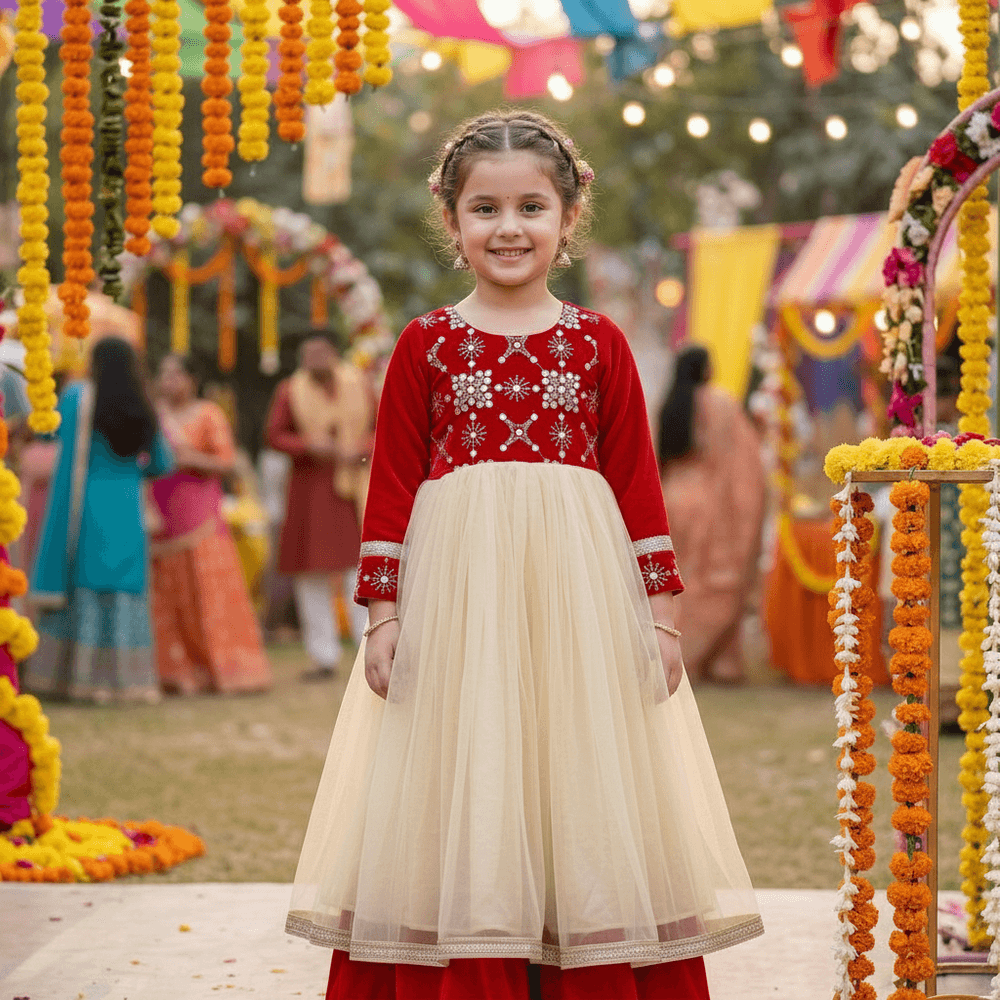 Red party frock for girls-M260222