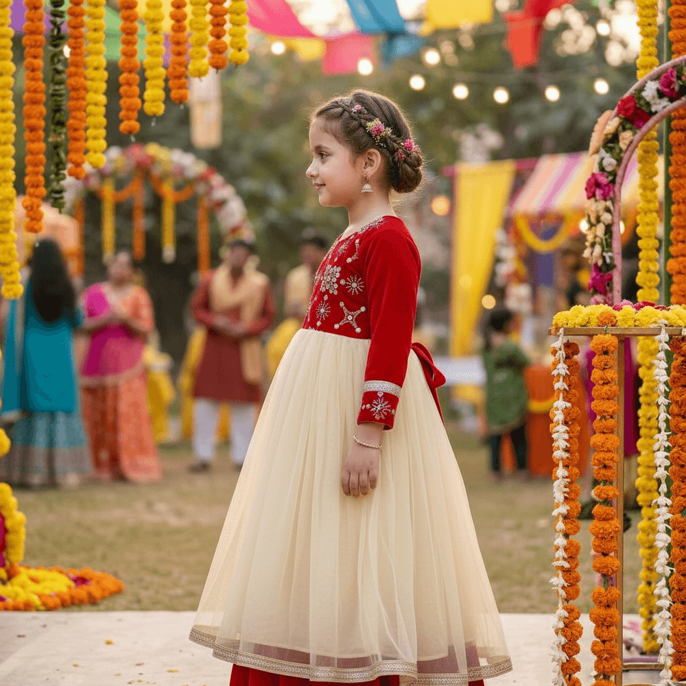 Red party frock for girls-M260222