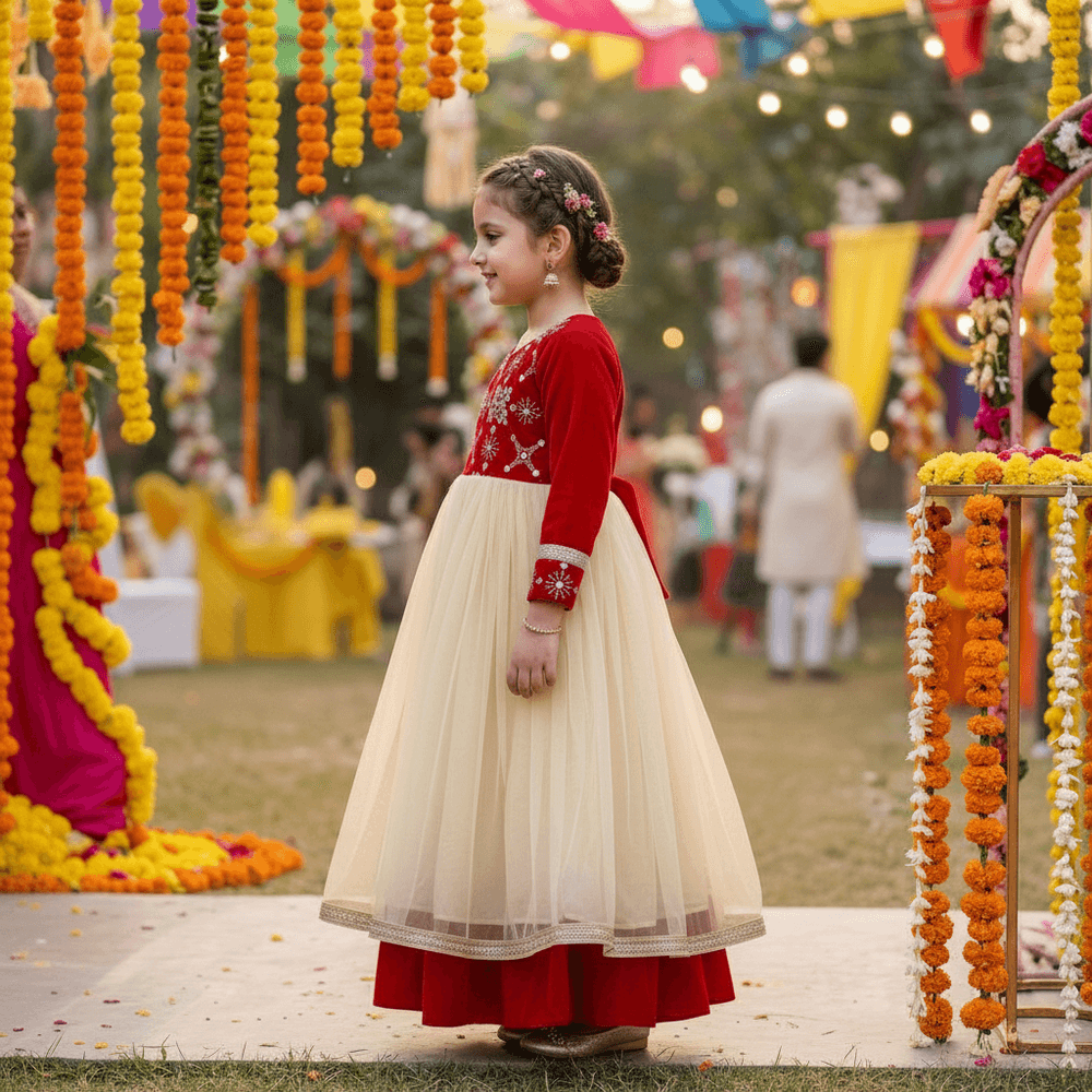 Red party frock for girls-M260222
