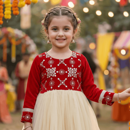 Red party frock for girls-M260222