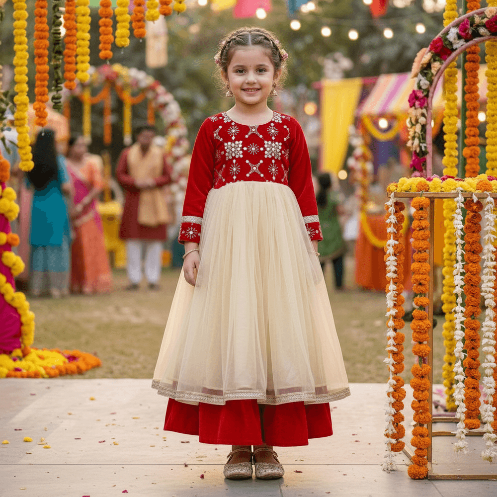 Red party frock for girls-M260222