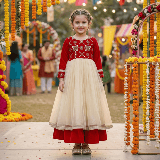Red party frock for girls-M260222