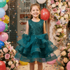Designer Green Party Frock with Ruffle Detail & Crystal Waistband for Girls M260229