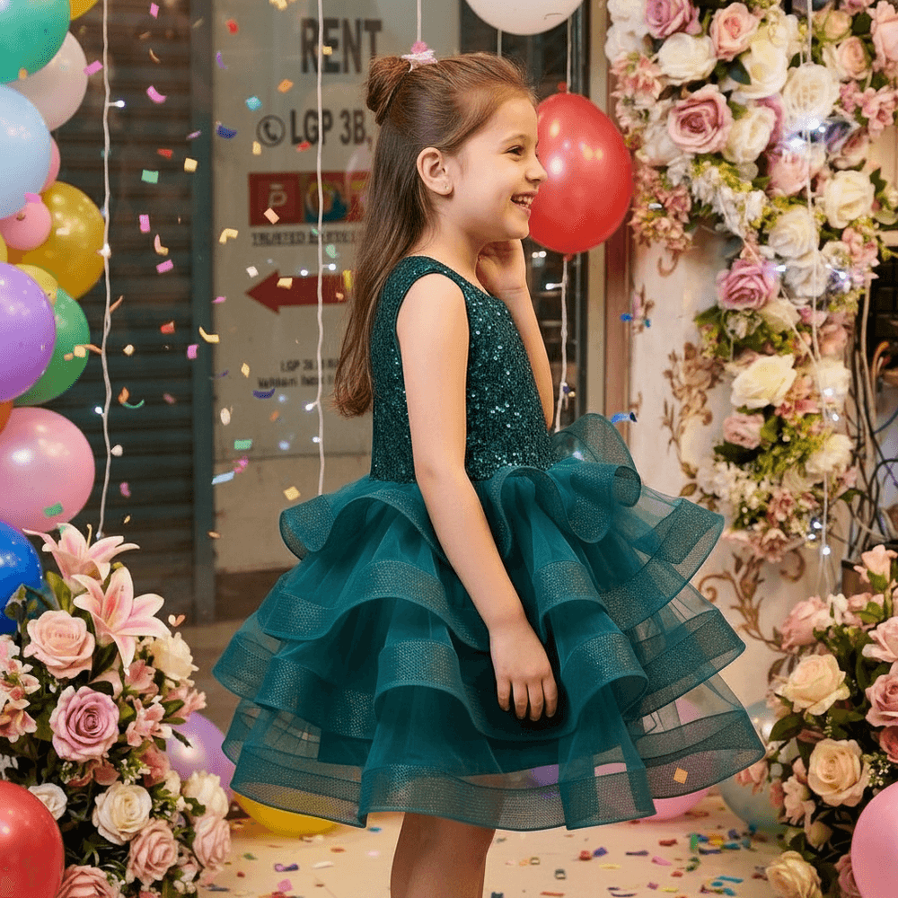 Green party frock for girls-M260229