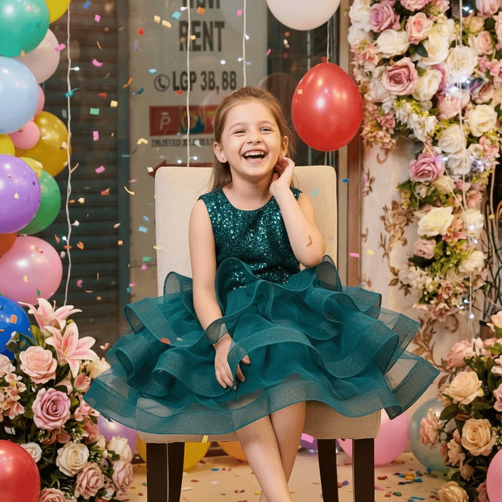 Green party frock for girls-M260229