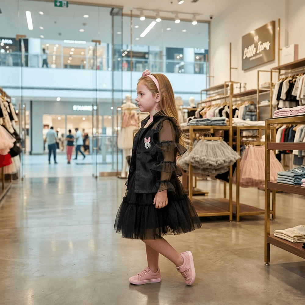 Girls black Casual dress, full sleeve & knee length M260336