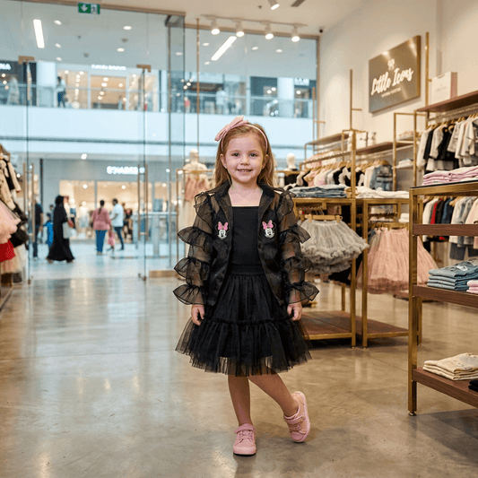 Girls black Casual dress, full sleeve & knee length M260336