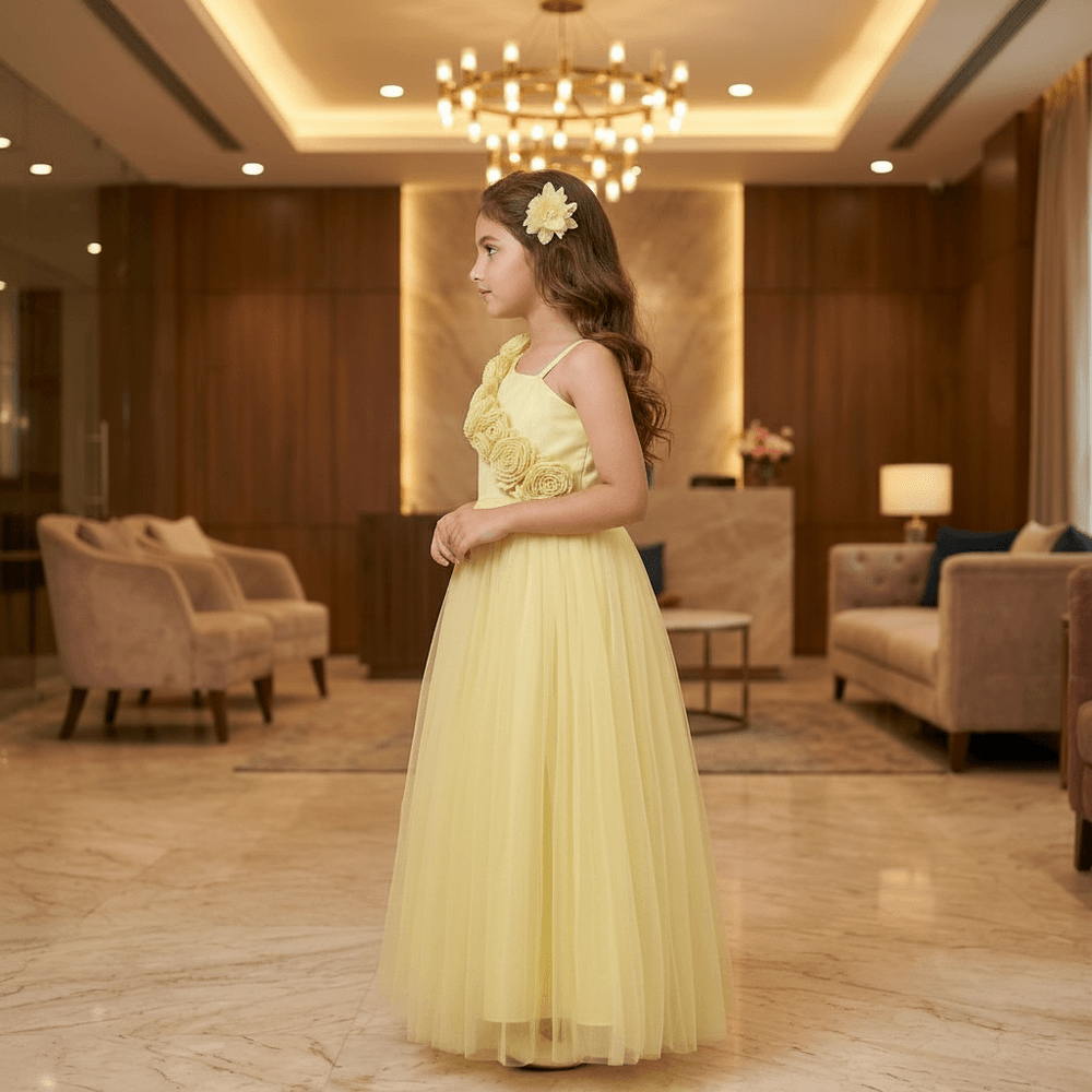 Yellow Beautiful Gown for girls-M260236
