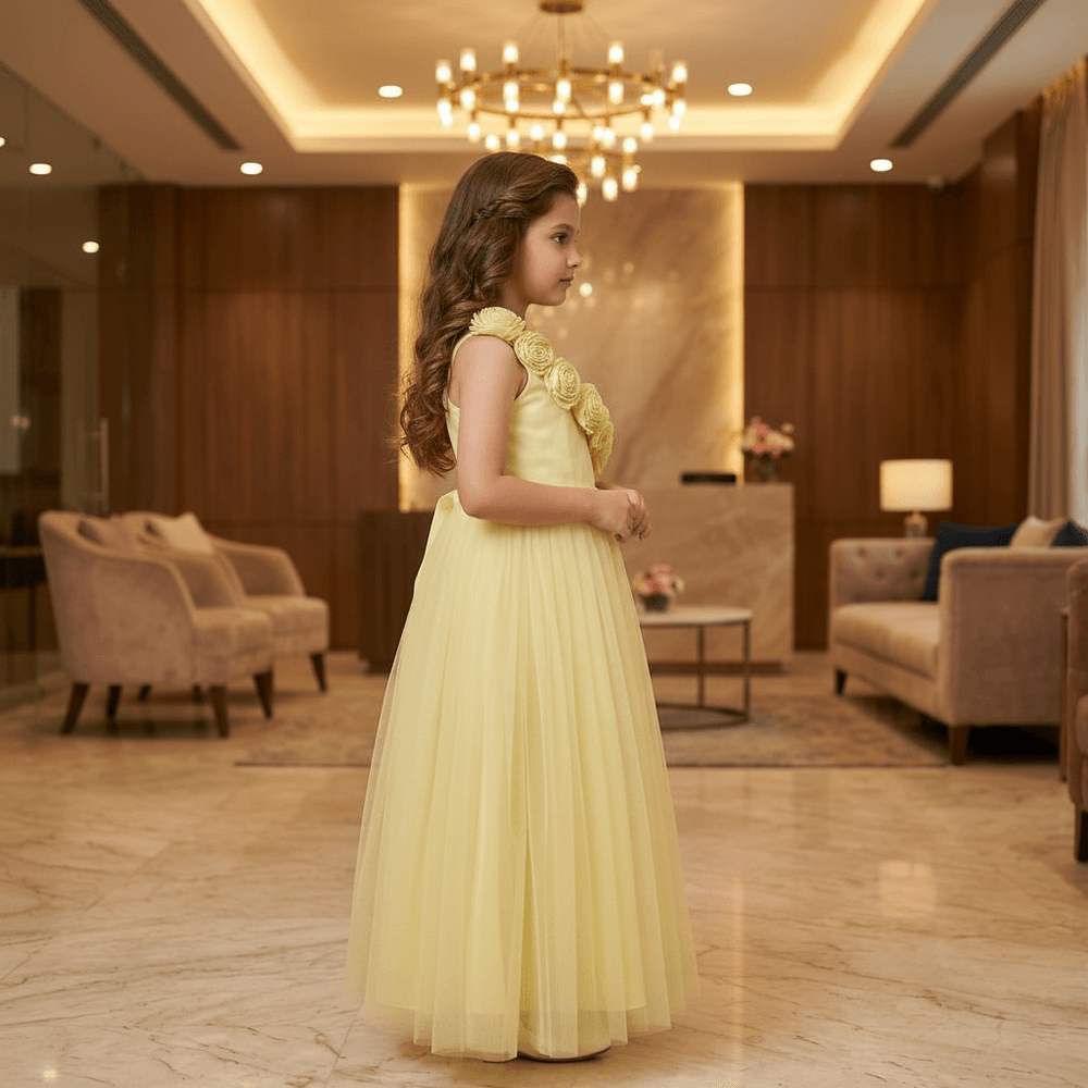 Yellow Beautiful Gown for girls-M260236