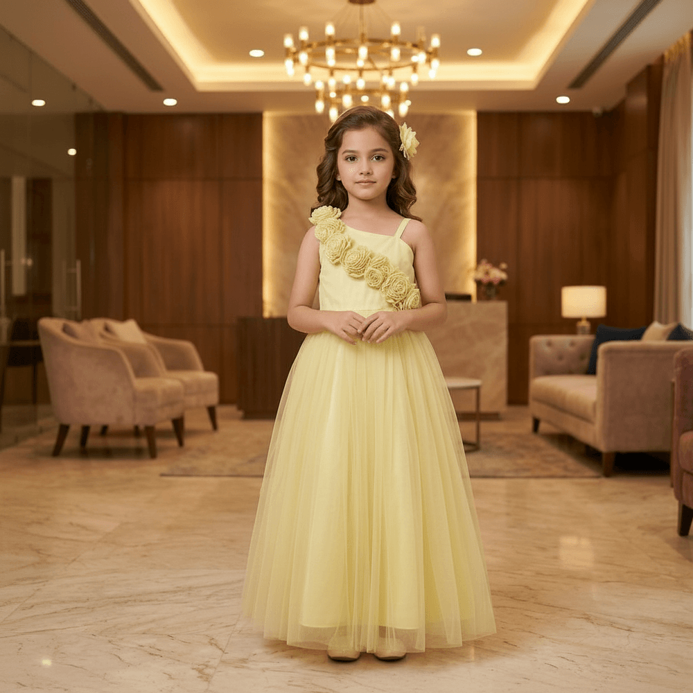 Yellow Beautiful Gown for girls-M260236