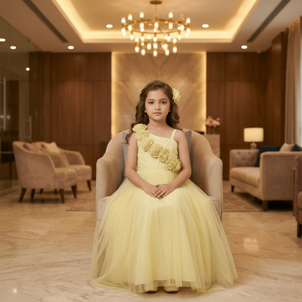 Yellow Beautiful Gown for girls-M260236