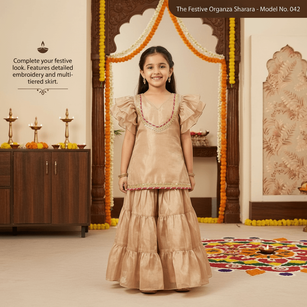 SALE Champagne silk blended sharara set M260239