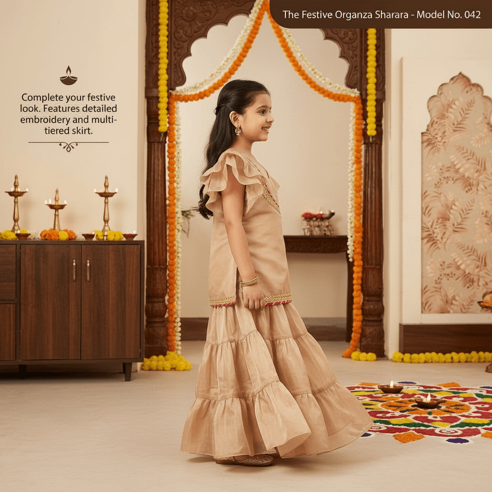 SALE Champagne silk blended sharara set M260239
