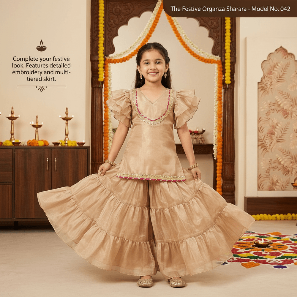 SALE Champagne silk blended sharara set M260239