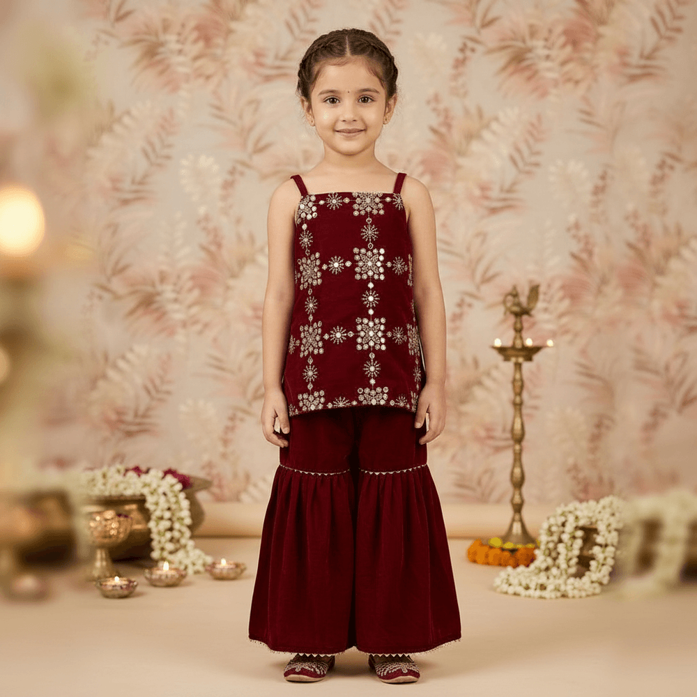 Maroon Velvet sharara set M260240