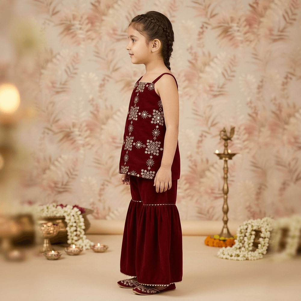Maroon Velvet sharara set M260240