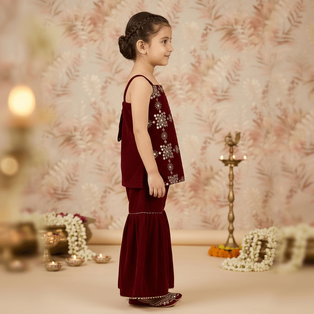 Maroon Velvet sharara set M260240