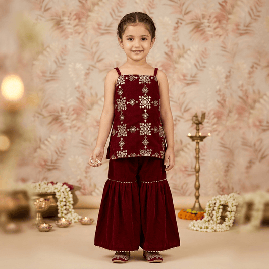 SALE Maroon Velvet sharara set M260240
