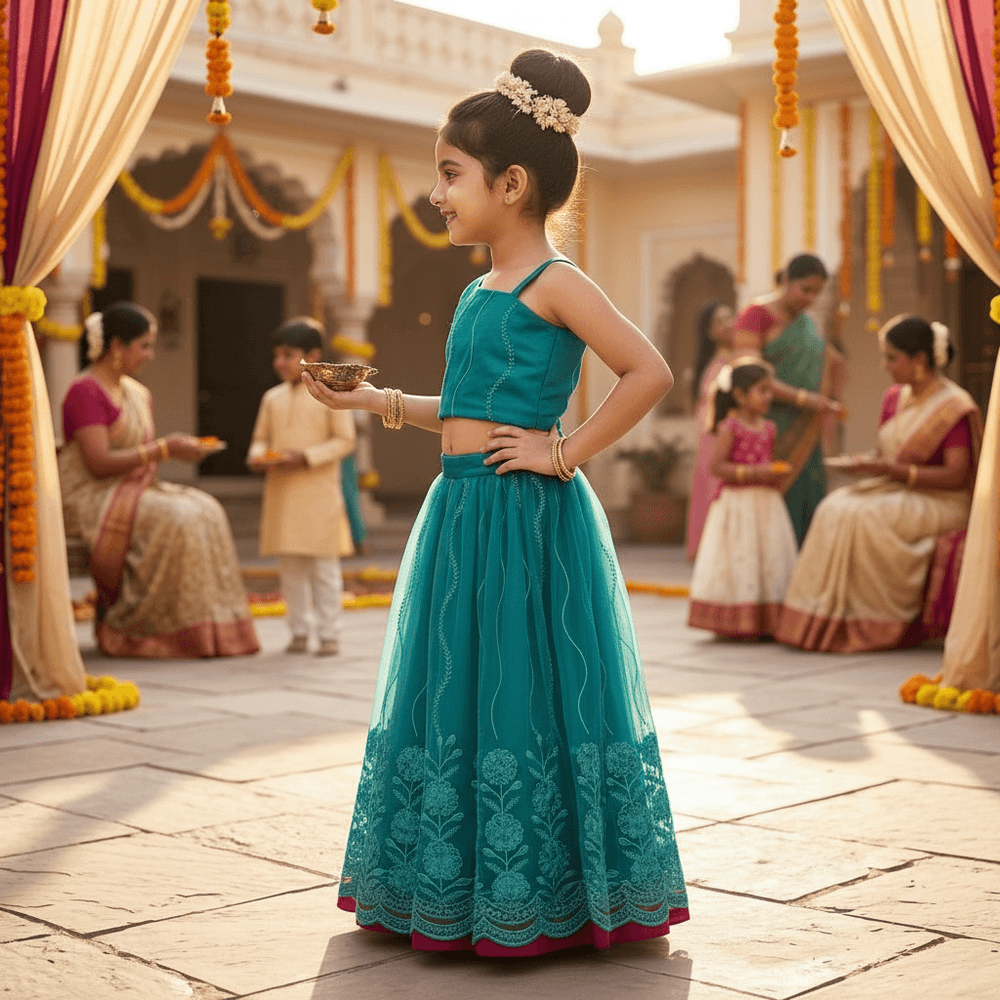 SALE Girls green lehenga  M250313-OS