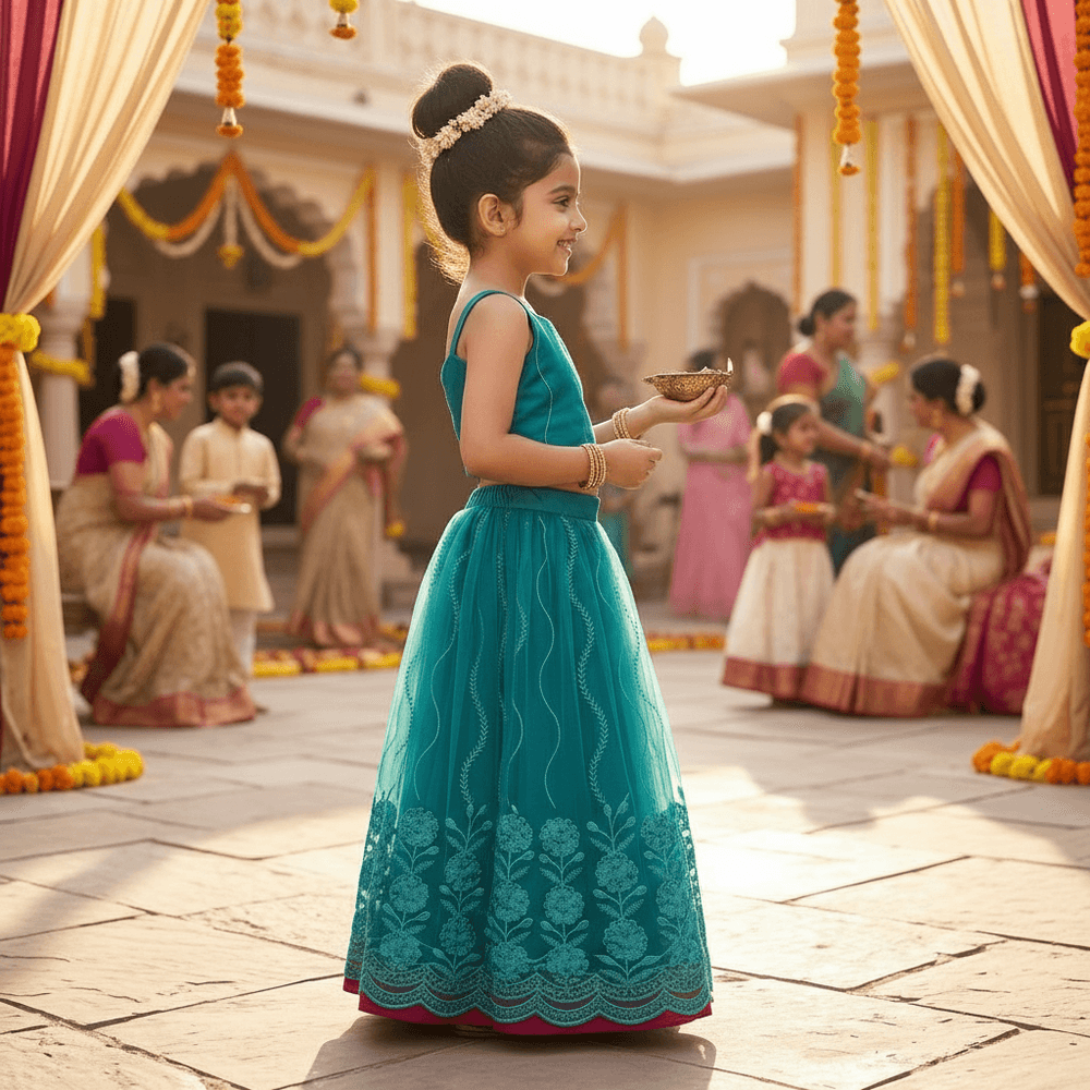 SALE Girls green lehenga  M250313-OS