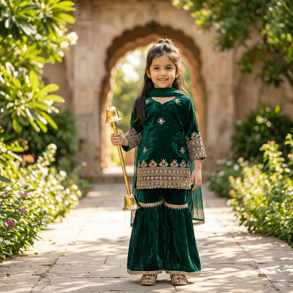 Green  Sharara Set for Girls M260263