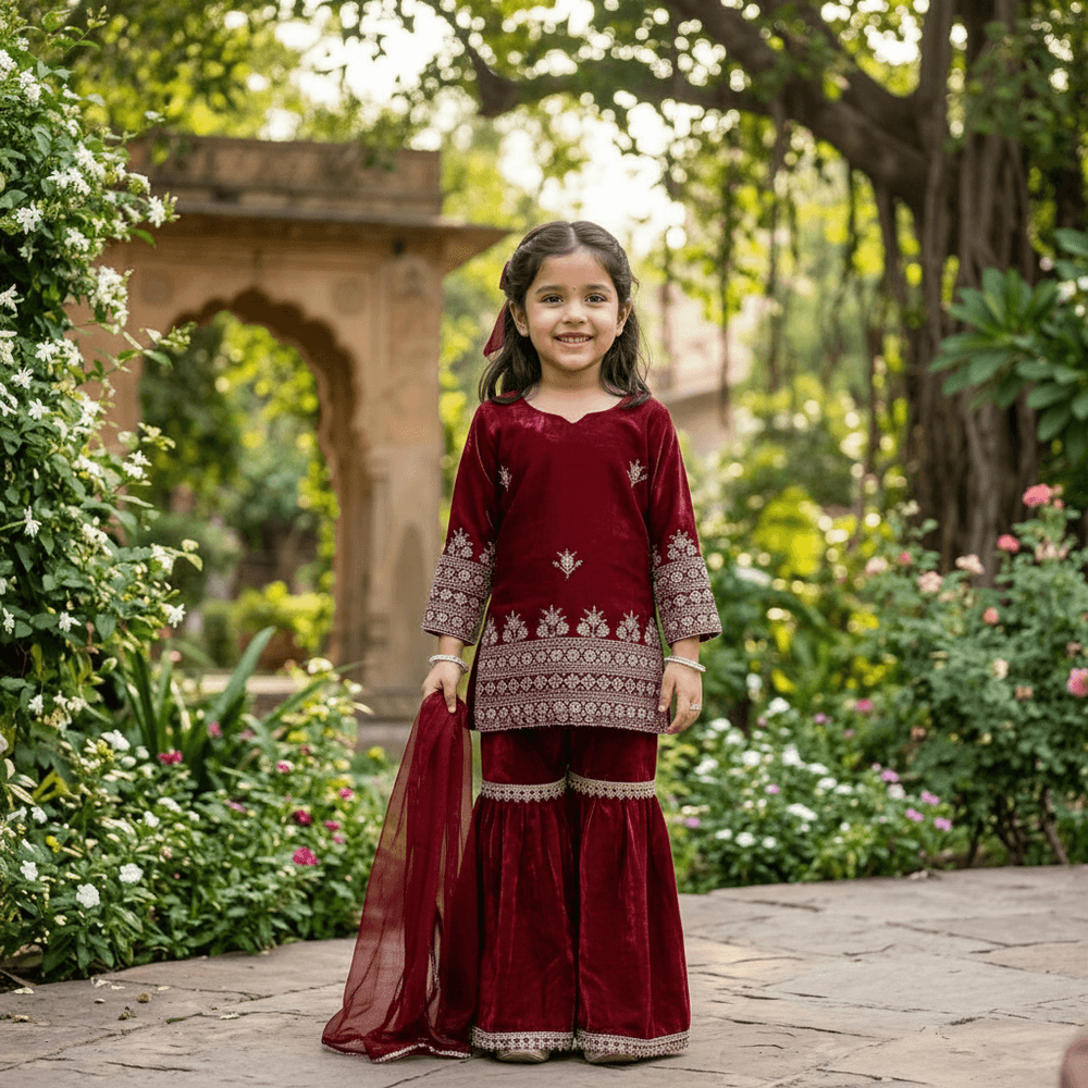 Maroon  Sharara Set for Girls M260262