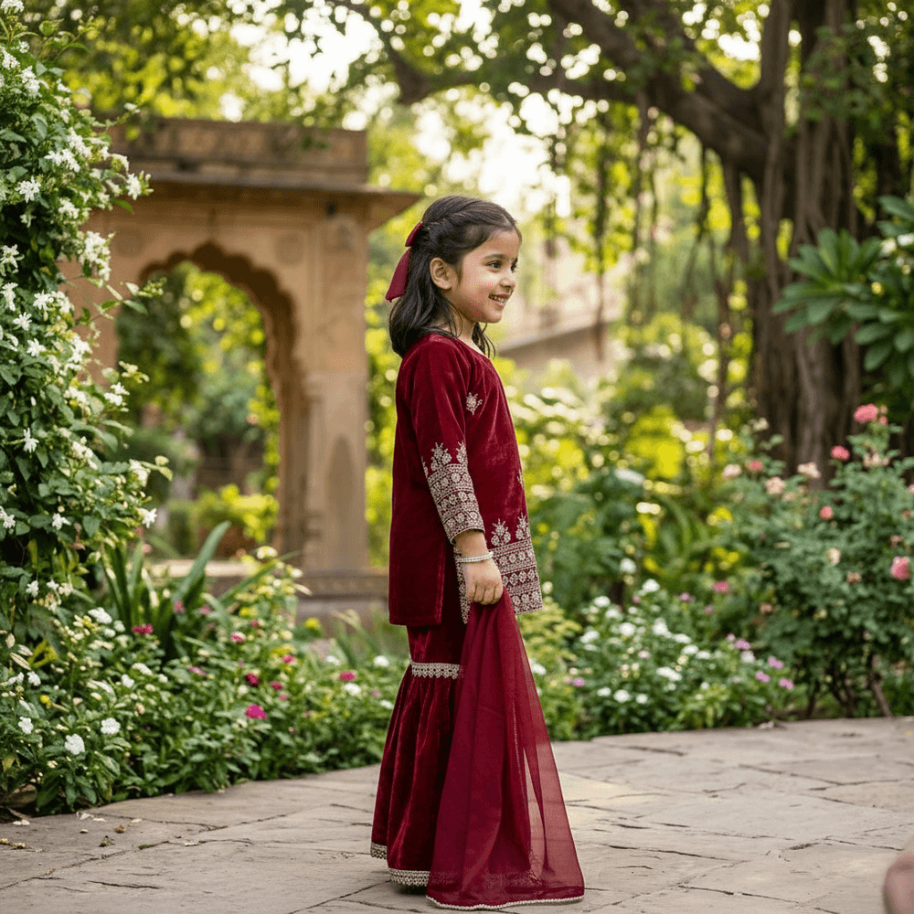 Maroon  Sharara Set for Girls M260262