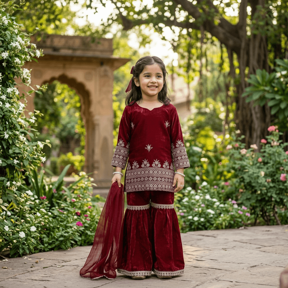 Maroon  Sharara Set for Girls M260262